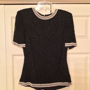 Patra Stenay VTG Black Beaded 100% Silk Blouse Top